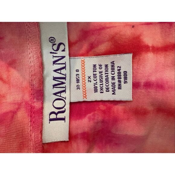 Roaman’s Women’s 2X Sleeveless Tie Dye Tank Top Pink Embellished Studded Beaded - Picture 2 of 2